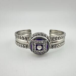 Gingersnaps Charm Button Snap Purple Enamel Rhinestones 6.75" Cuff Bracelet